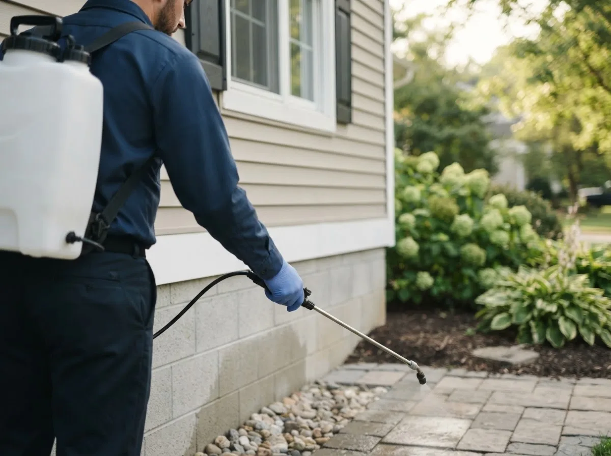 Pest control technician inspecting a home in Cedar, MI